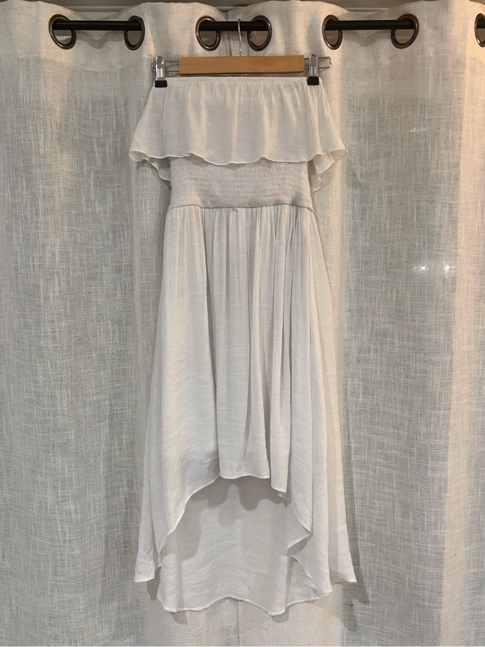 White Off-Shoulder Ruffle High-Low Dress
